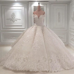 Strapless Sparkle Luxurious Train See through Ball Gown Wedding Dress