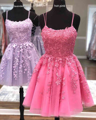 Straps Lace Applique Blue Homecoming Dress Outfits For Girls,Fuchsia Cocktail Dresses