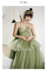 Straps sage green ball gown spring formal prom dress