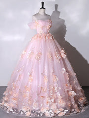 Stunning Pink Floral Off the Shoulder Prom Dresses For Black girls Ball Gown Quinceanera Dress