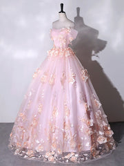 Stunning Pink Floral Off the Shoulder Prom Dresses For Black girls Ball Gown Quinceanera Dress