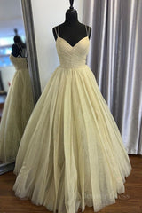 Stylish V Neck Open Back Yellow Prom Dress, Shiny V Neck Yellow Formal Evening Dress, Sparkly Yellow Ball Gown