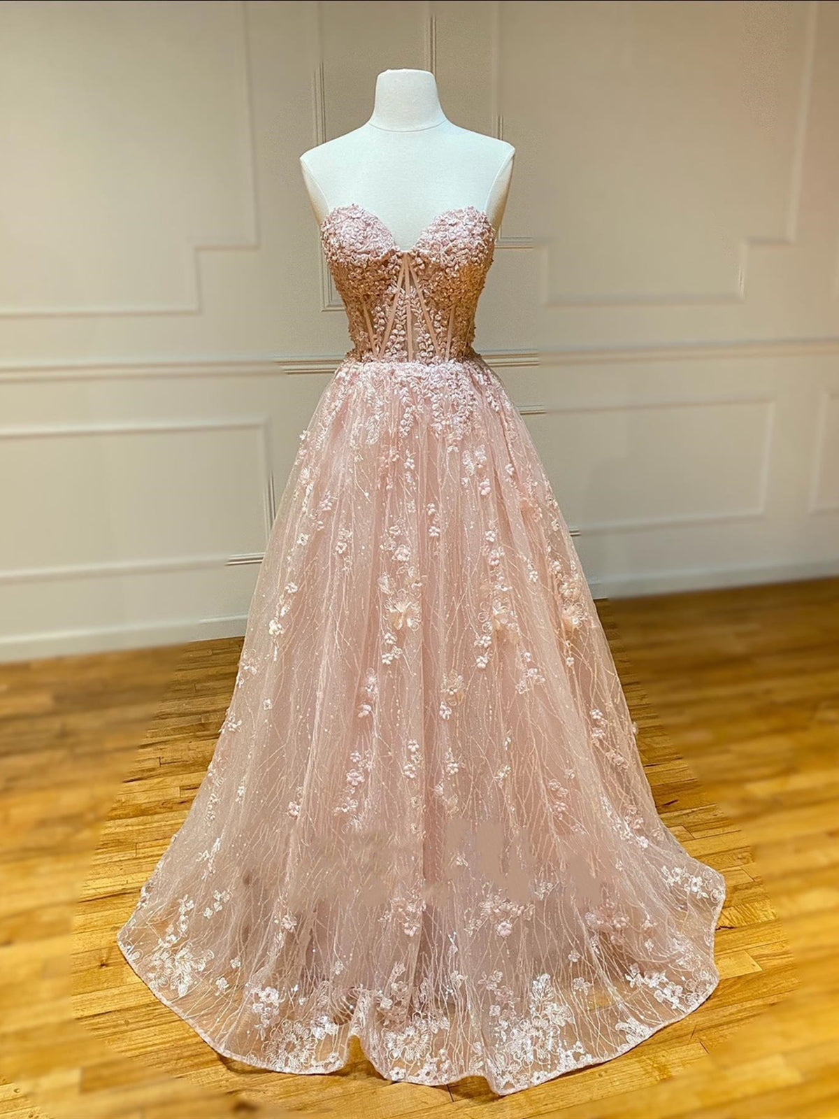 Sweetheart Neck Champagne Lace Prom Dresses For Black girls For Women, Champagne Lace Formal Evening Dresses