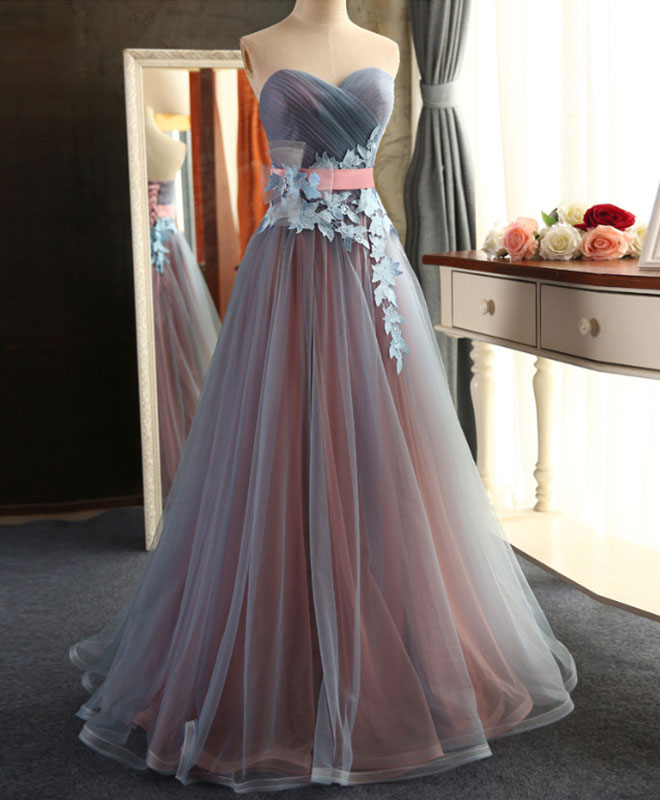 Sweetheart Neck Tulle Long Prom Dress Outfits For Girls, Evening Dress