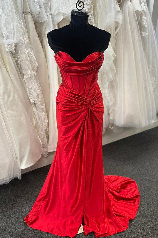 Sweetheart Red Ruched Long Mermaid Prom Dress