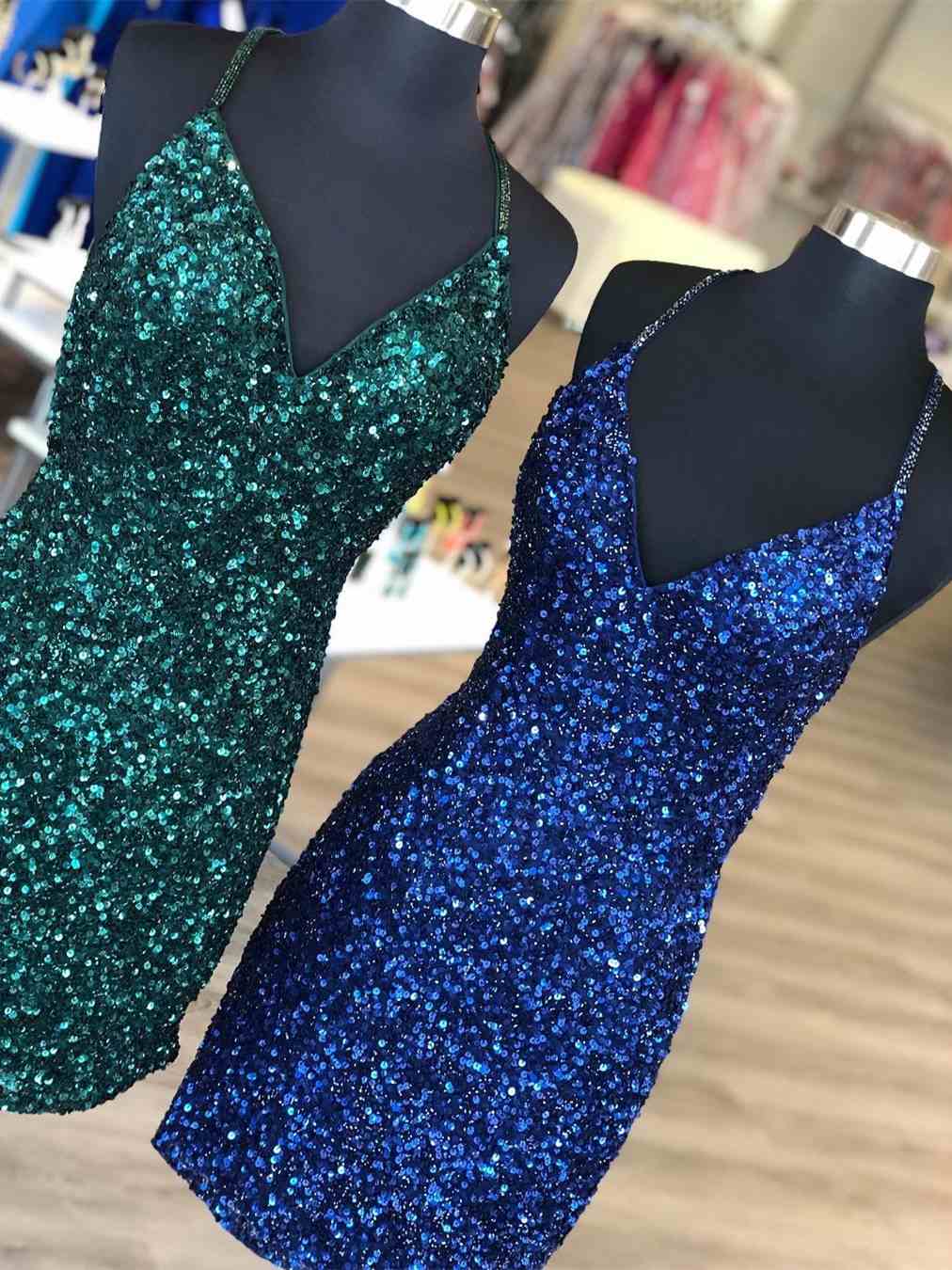 Tight Dark Green Sequins Party Dress Outfits For Women Bodycon Dresses