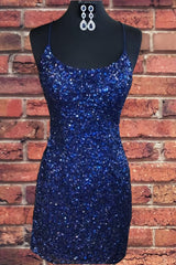 Tight Navy Blue Sequin Short Homecoming Dresses For Black girls Sparkly Party Dress