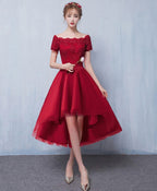 Cute Burgundy Lace Short Prom Dress, Homecoming Dress