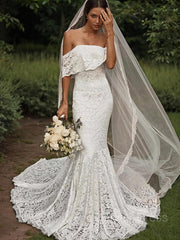 Mermaid Off-the-Shoulder Sweep Train Lace Wedding Dresses