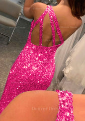 Trumpet Mermaid One Shoulder Sleeveless Sparkling Allover Sequined Prom Dress Outfits For Women With Split