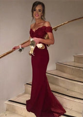 Trumpet Mermaid Sleeveless Off The Shoulder Sweep Train Lace Prom Dress Outfits For Women With Appliqued Beaded Sequins