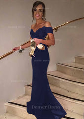 Trumpet Mermaid Sleeveless Off The Shoulder Sweep Train Lace Prom Dress Outfits For Women With Appliqued Beaded Sequins