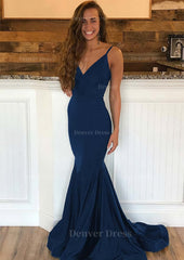 Trumpet Mermaid Sleeveless Sweep Train Charmeuse Prom Dress Outfits For Women With Pleated
