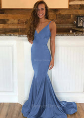 Trumpet Mermaid Sleeveless Sweep Train Charmeuse Prom Dress Outfits For Women With Pleated