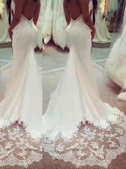 Mermaid Straps Court Train Silk like Satin Wedding Dresses