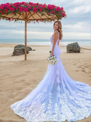 Mermaid Straps Court Train Tulle Wedding Dresses For Black girls With Appliques Lace