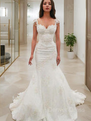 Mermaid Sweetheart Chapel Train Lace Wedding Dresses For Black girls With Appliques Lace