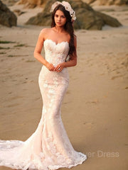 Mermaid Sweetheart Sweep Train Lace Wedding Dresses For Black girls With Appliques Lace