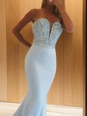 Mermaid Sweetheart Sweep Train Satin Prom Dresses For Black girls With Beading