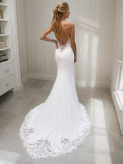 Mermaid V-neck Court Train Stretch Crepe Wedding Dresses For Black girls With Appliques Lace