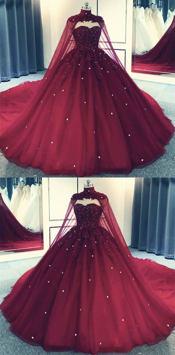 Tulle Ball Gown Prom Dress With Cape