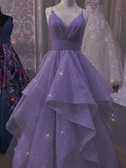 Tulle Lilac Prom Dresses A line Evening Gown