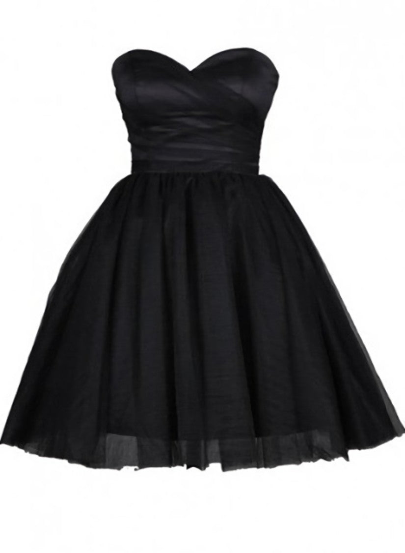 Tulle Little Black Dress Outfits For Girls, Sweetheart Simple Short Party Dress