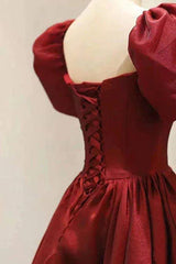 Bourgogne en linje lang prom kjole med korte ærmer, ny festkjole