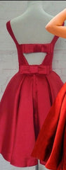 A-Line Sleeveless Scoop Sash Satin Mini Homecoming Dresses