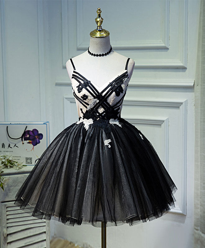 Unique Black Tulle Short Prom Dress Outfits For Girls, Black Homecoming Dresses