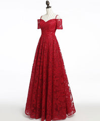 Unique Burgundy Lace Long Prom Dress Outfits For Girls, Burgundy Evening Dress