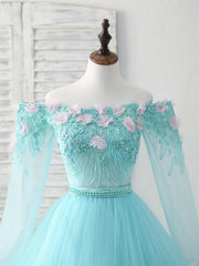 Unique Tulle Lace Applique Long Prom Dress Outfits For Girls, Green Evening Dress