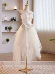 Unique White Tulle Satin Short Prom Dress Outfits For Girls, White Homecoming Dress