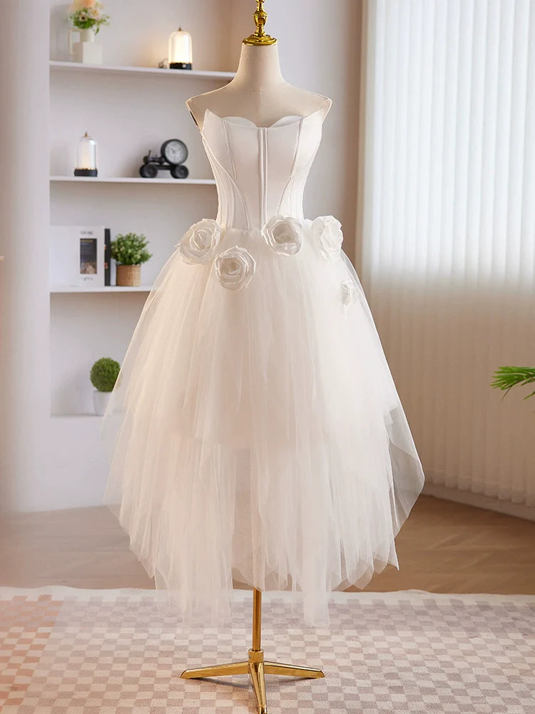 Unique White Tulle Satin Short Prom Dress Outfits For Girls, White Homecoming Dress
