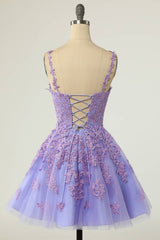 V-Neck Lilace Tulle A-Line Short Party Dress with Appliques