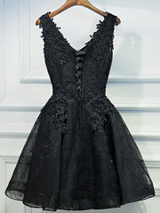 V Neck Short Black Lace Prom Dresses For Black girls For Women, Short Black Lace Graduation Homecoming Dresses