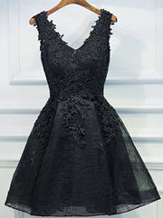 V Neck Short Black Lace Prom Dresses For Black girls For Women, Short Black Lace Graduation Homecoming Dresses