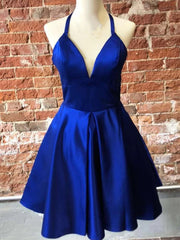 V Neck Short Blue Prom Dresses For Black girls For Women, Short Blue V Neck Formal Homecoming Dresses