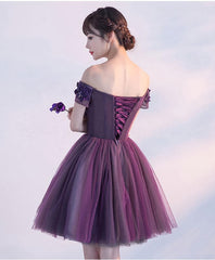 Cute A Line Purple Off Shoulder Short Prom Dress, Homecoming Dress