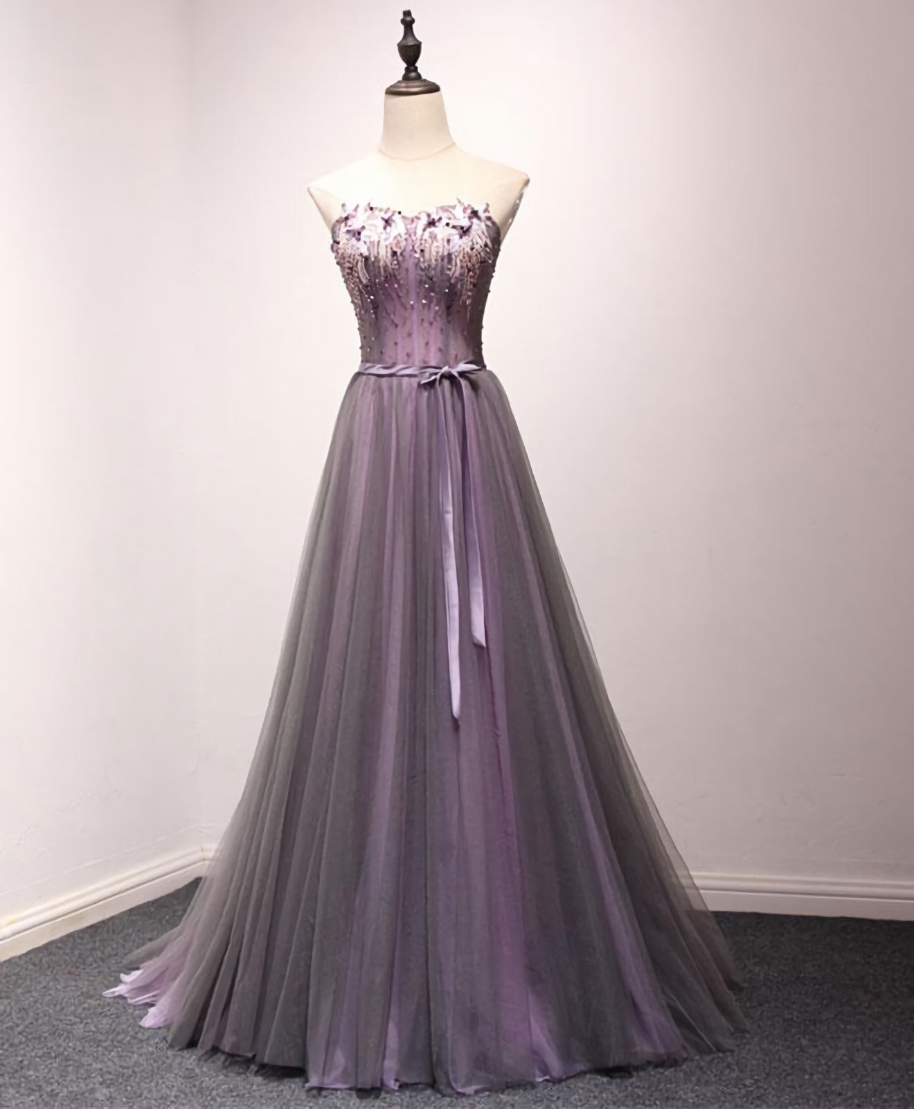 Pruple Tulle Sweetheart Neck Long Prom Dress, Evening Dress