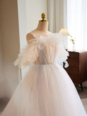 White A-Line Tulle Long Prom Dress Outfits For Girls, White Formal Dress