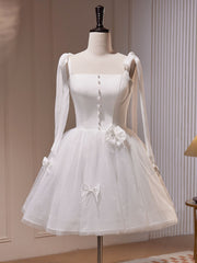 White A-Line Tulle Short Prom Dress Outfits For Girls, Cute White Homecoming Dress