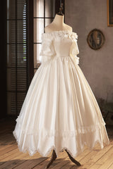 White Satin Lace Prom Dress Outfits For Girls, White Evening Dress Outfits For Girls, Wedding Dress