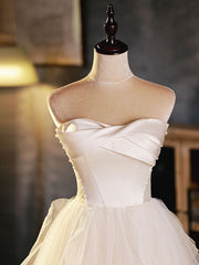 White Sweetheart Neck Tulle Short Prom Dress Outfits For Girls, Light Champagne Homecoming Dress