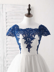 White Tulle Lace Applique Short Prom Dress Outfits For Girls, Tulle Homecoming Dress