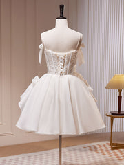 White Tulle Lace Short Prom Dress Outfits For Girls, White Short Formal Dress