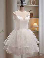 White Tulle Short Prom Dresses For Black girls For Women, Cute White Puffy Homecoming Dresses