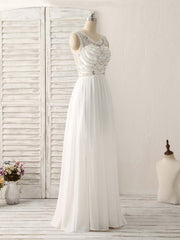 White V Neck Chiffon Long Prom Dresses For Black girls For Women, White Long Evening Dresses