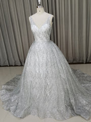 White V Neck Sequin Tulle Long Prom Dress Outfits For Women White Tulle Evening Dress