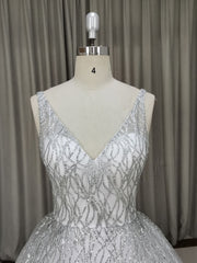 White V Neck Sequin Tulle Long Prom Dress Outfits For Women White Tulle Evening Dress